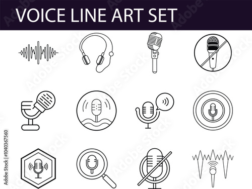 Voice Line Art Set: Microphone, Audio, Sound