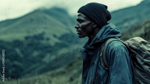 Ethereal Stranger Amidst Swazi Valley's Majestic Mountain Range photo