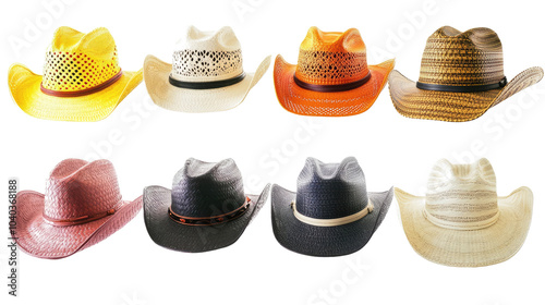 Variety of Cowboy Hats on a Transparent Background Generative AI photo