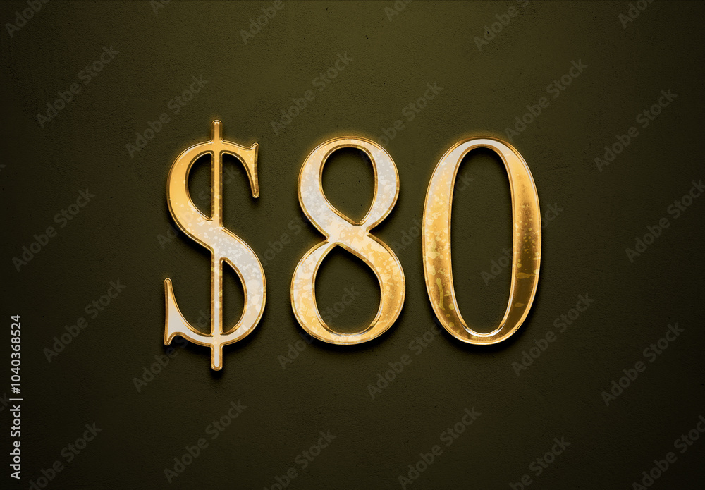 Old gold effect of 80 dollars with 3D glossy style Mockup. Old gold effect of 80 dollars with 3D glossy style Mockup.