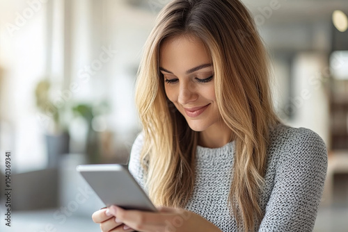 Connected and Happy: Woman Using Smartphone Indoors 