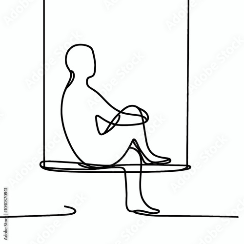 Person sitting on swing minimalist line drawing