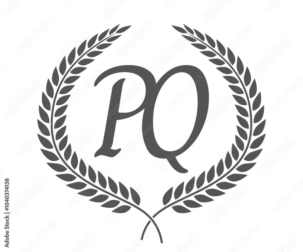 Initial letter P and Q, PQ monogram logo design with laurel wreath. Luxury calligraphy font. Initial letter P and Q, PQ monogram logo design with laurel wreath. Luxury calligraphy font.