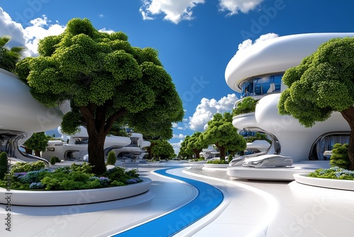 3D digital rendering of a futuristic Objectivist city, with clean lines and towering structures representing individual achievement and rational design photo