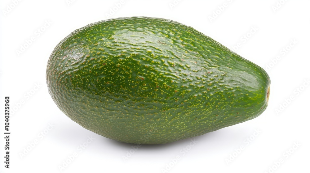 A single, whole green avocado with a smooth, slightly bumpy surface. A single, whole green avocado with a smooth, slightly bumpy surface.