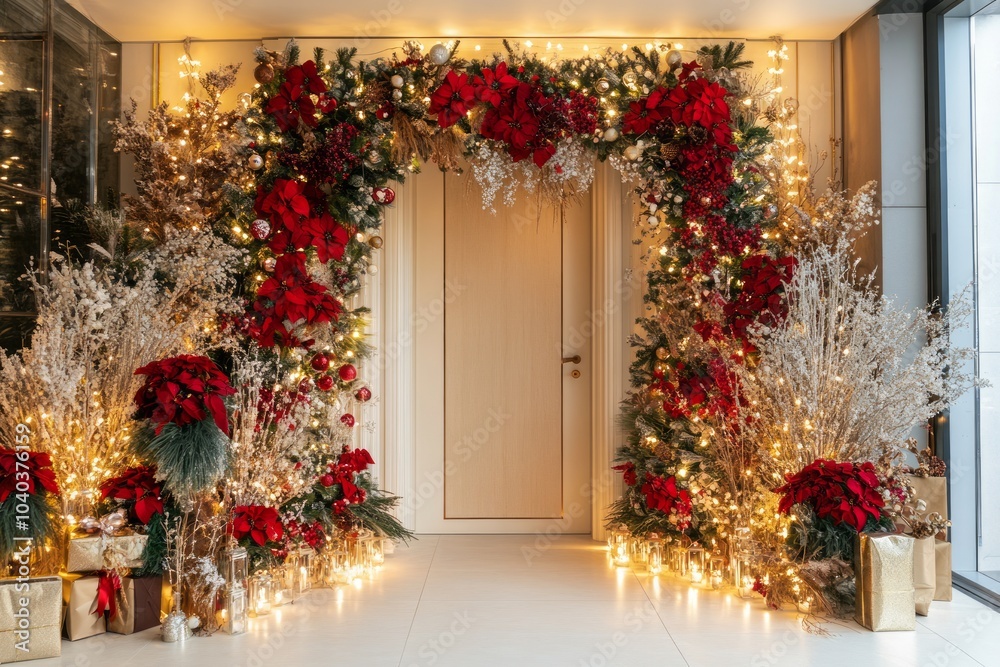 Fototapeta premium Christmas decoration in the form of an arch in the room 