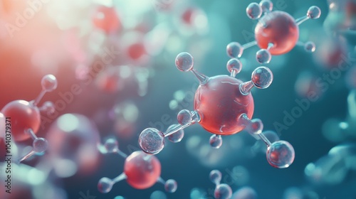 A detailed close-up 3D rendering of a molecular structure featuring red atoms and bonds, representing molecular science and chemistry.
