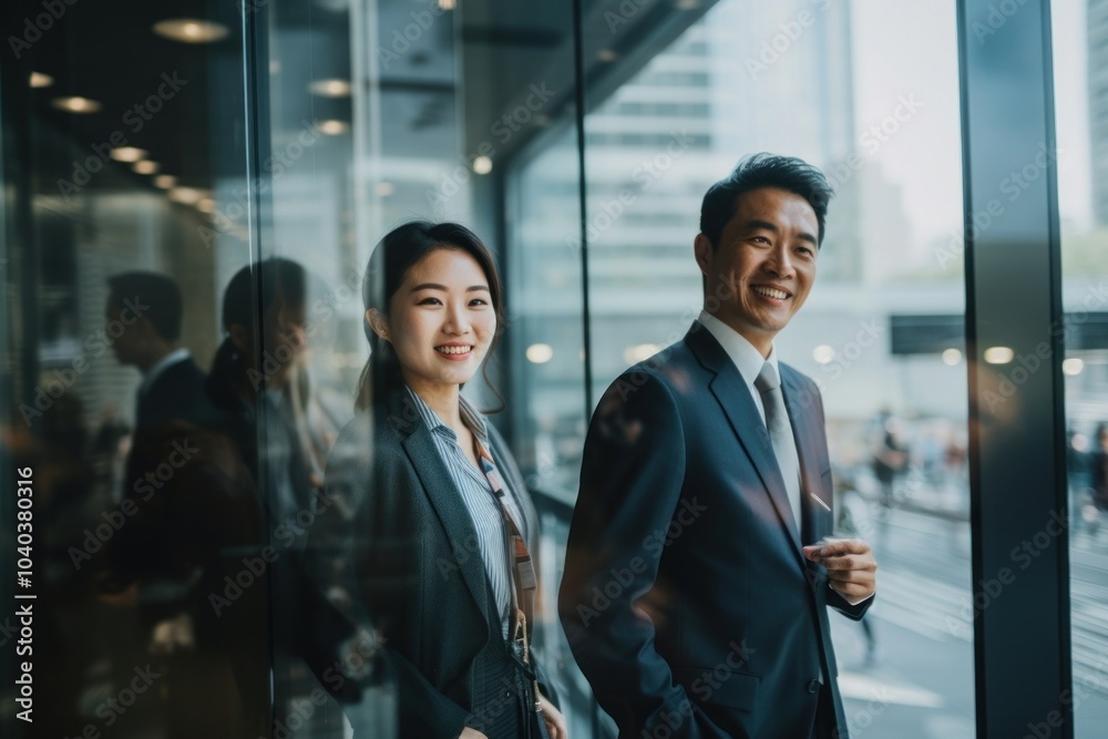 Japanese business people smiling adult glass. Japanese business people smiling adult glass.