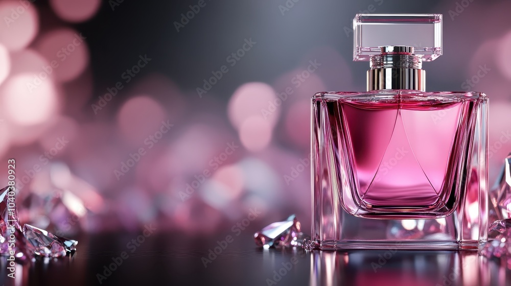 An enchanting image of an elegant perfume bottle filled with vibrant pink liquid, set among sparkling crystals, exuding a luxurious and sophisticated essence. An enchanting image of an elegant perfume bottle filled with vibrant pink liquid, set among sparkling crystals, exuding a luxurious and sophisticated essence.