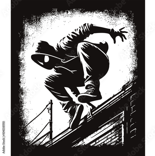 Parkour Stock Black & White Illustration.