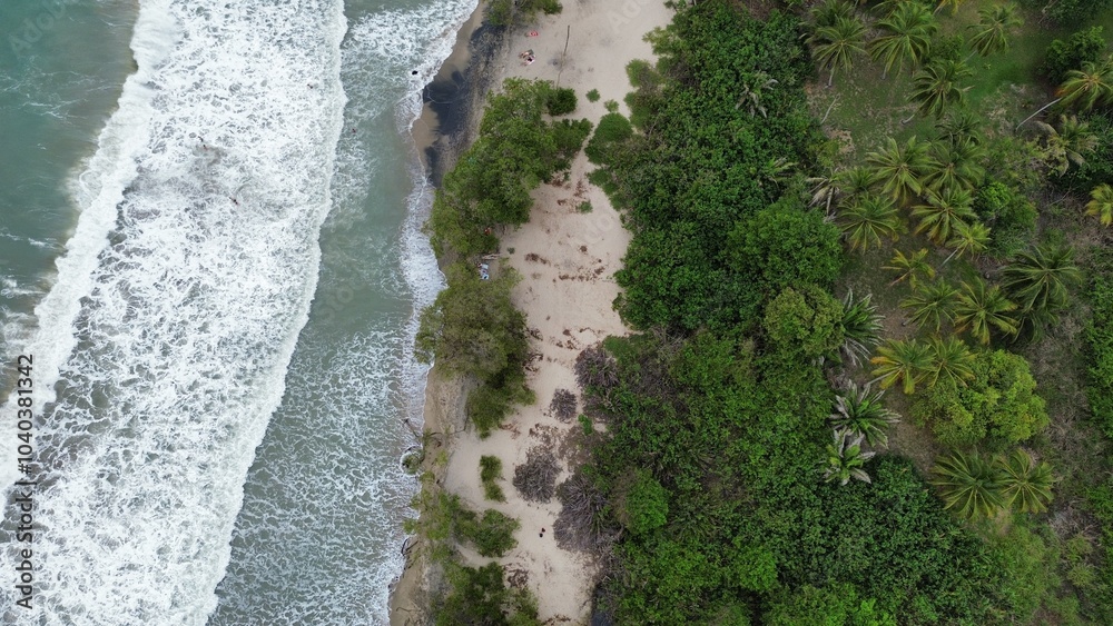 Aerial photo of Palomino beach in Colombia