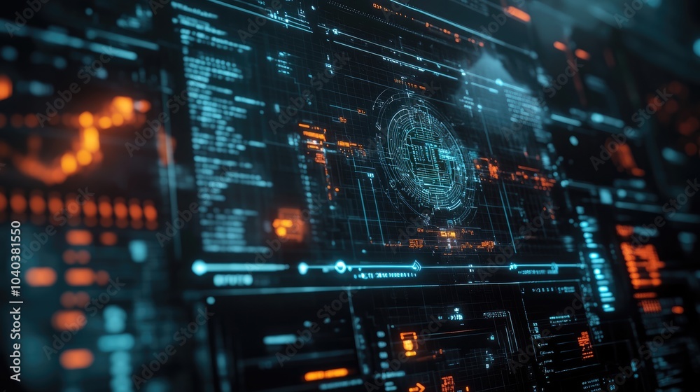 Fototapeta premium Futuristic digital interface with data visualization elements representing advanced technology concepts