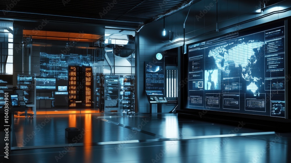 Futuristic data center a high-tech environment for advanced computing and global connectivity Futuristic data center a high-tech environment for advanced computing and global connectivity