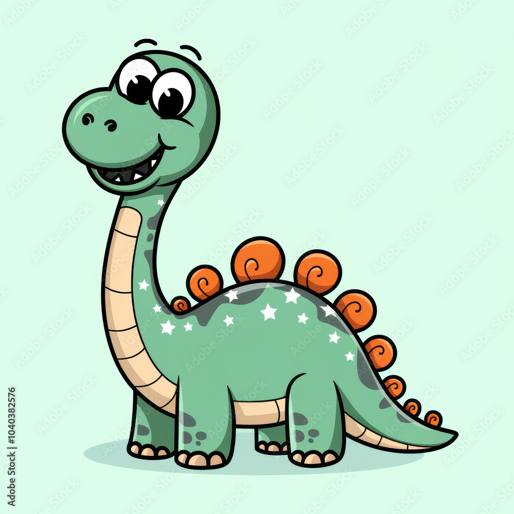 Naklejka premium Adorable Cartoon Dinosaur with Spikes on Green Background 