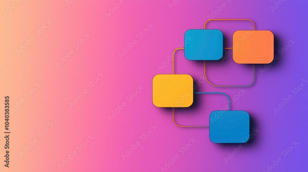 A vibrant abstract layout featuring colorful blocks and connections on a gradient background. A vibrant abstract layout featuring colorful blocks and connections on a gradient background.