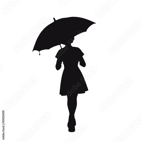 A young girl with short hair holding an umbrella, standing in silhouette 