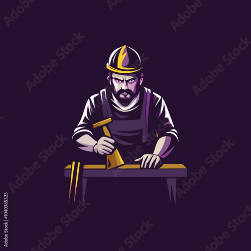 Carpenter icon in flat style