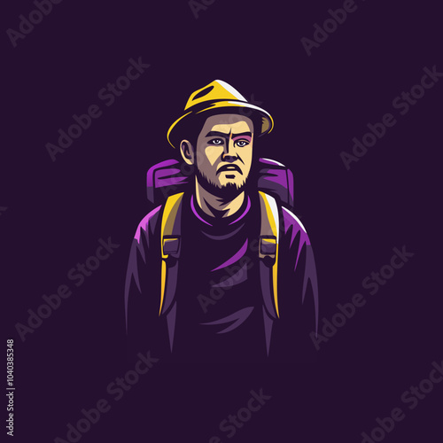 Hiker icon in flat style