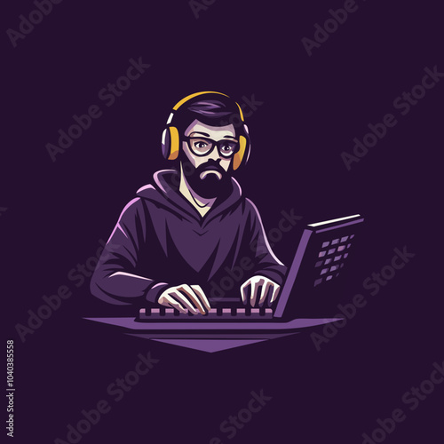 Flat style icon of a programmer