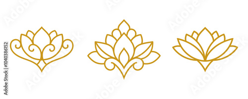 Set of decorative lotus flower symbols. Elements of patterns for laser and plotter cutting, embossing, engraving, printing on clothing. Ornaments for henna drawings in the oriental style.