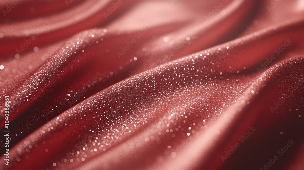 Close-up of red fabric with sparkling texture.