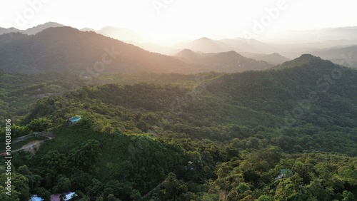 Aerial photo of sunset in Minca, Colombia