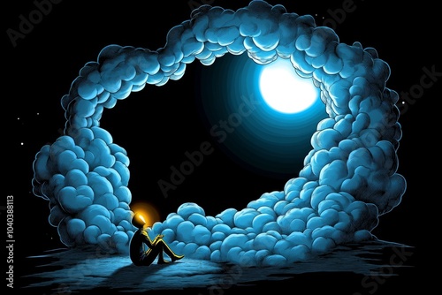 Illustration of a lone thinker, with their mind illuminated, symbolizing the Objectivist ideal of reason as the highest value photo