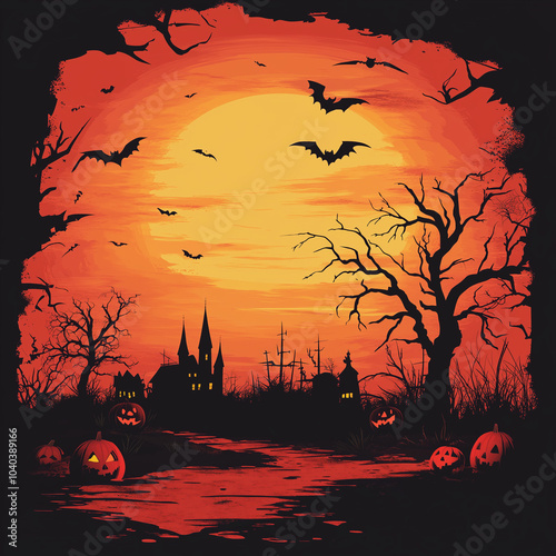 halloween background with pumpkins, Generative AI	
