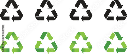 Collection of recycling sign icons. Symbol of ecology, eco-friendliness and environmental management. Vector illustration