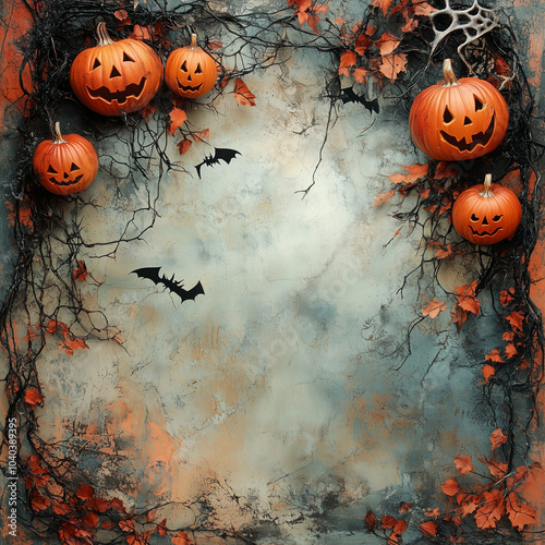 halloween background with pumpkins, Generative AI	
