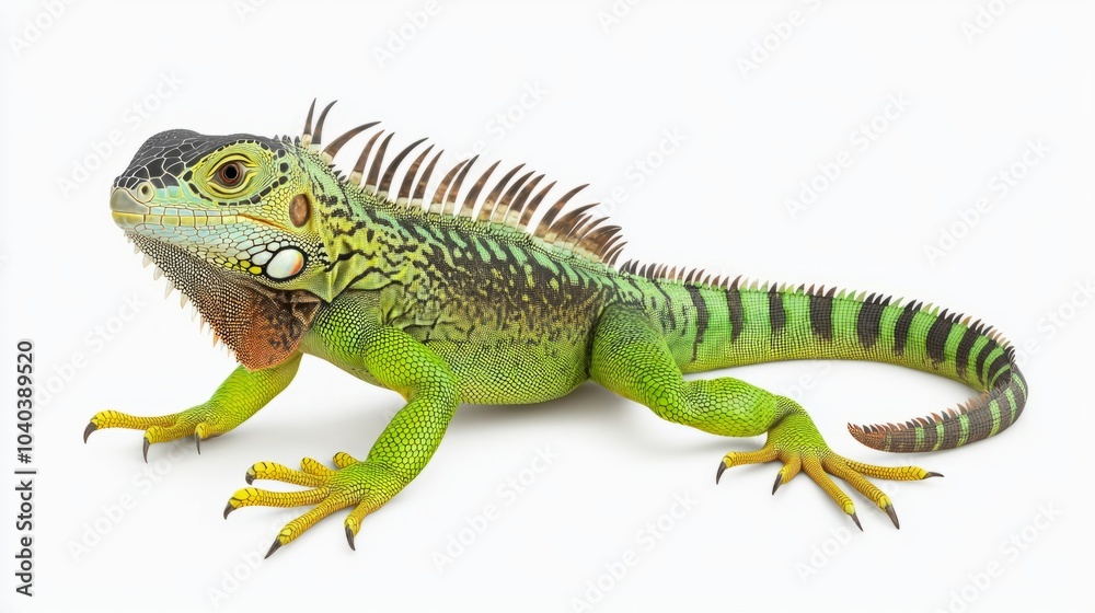 Fototapeta premium Green iguana lizard isolated on white background.