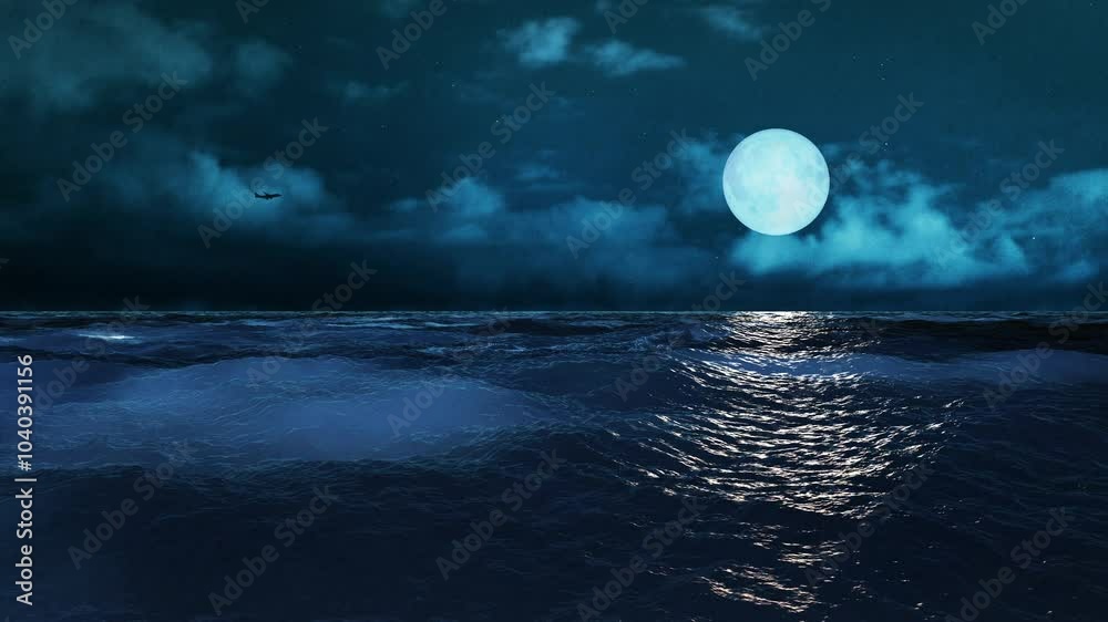 Rough Sea At Night Background Loop