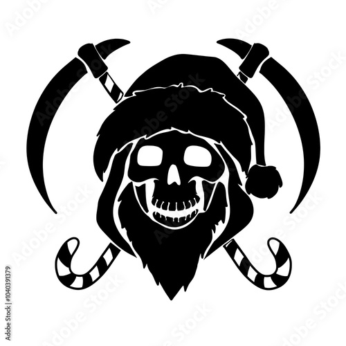 Christmas Skull with Scythes and Candy Canes Vector Silhouette