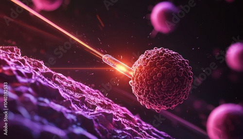 Laser therapy targeting cancer cells, illustrating precise photodynamic treatment. photo