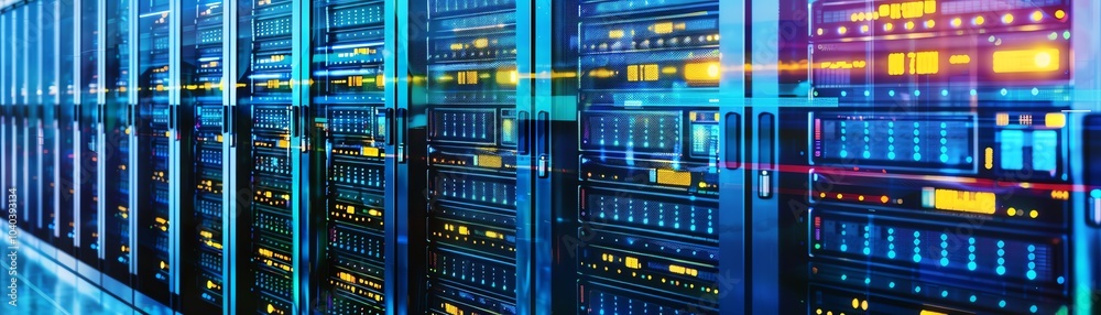 Dynamic rows of illuminated servers, bathed in ethereal blue light, emanating vitality of a bustling 24/7 data center, depicted as a vibrant watercolor painting Dynamic rows of illuminated servers, bathed in ethereal blue light, emanating vitality of a bustling 24/7 data center, depicted as a vibrant watercolor painting