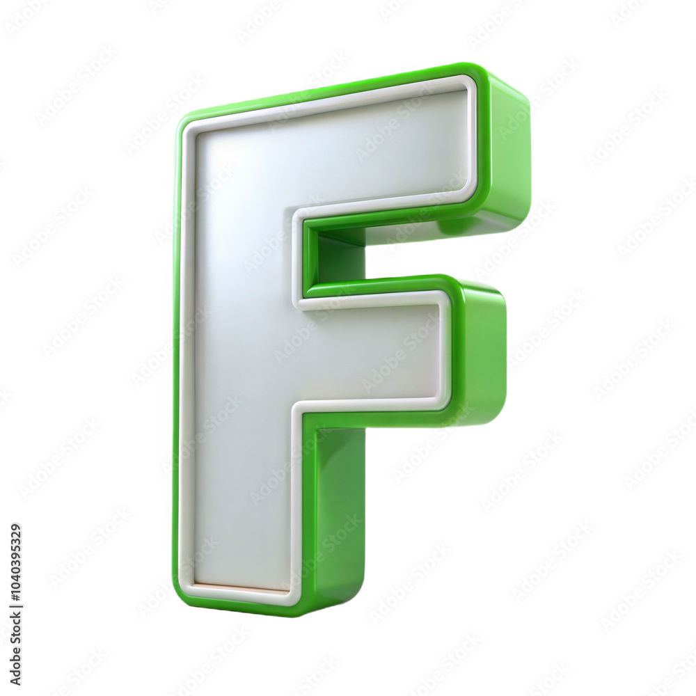 3D green alphabet letter F on a transparent background 3D green alphabet letter F on a transparent background