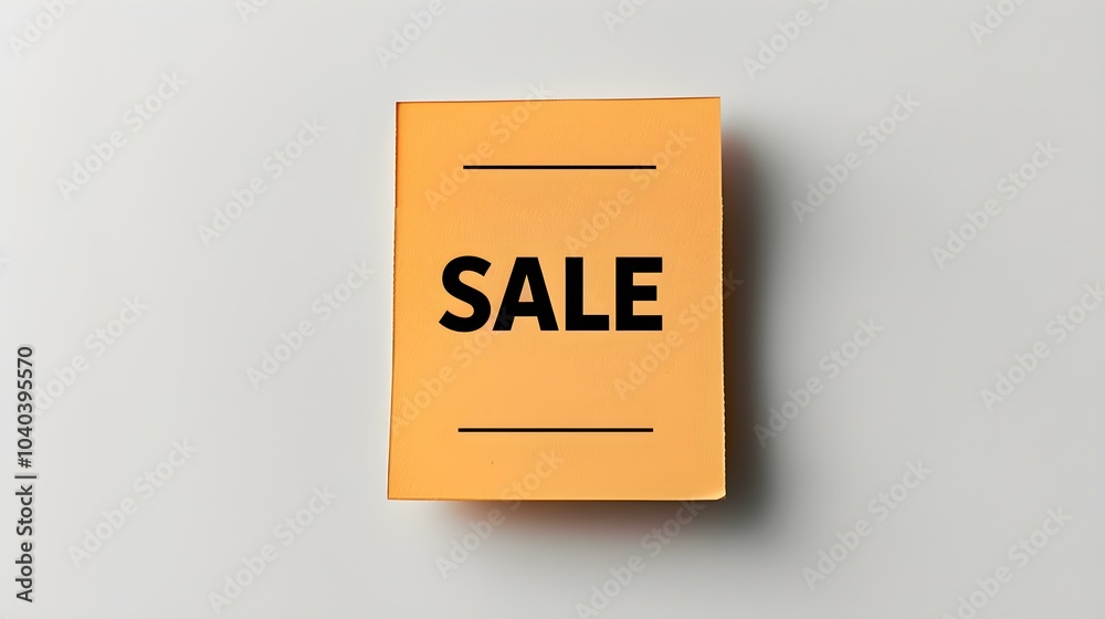 Black 'SALE' Text on an Orange Square Paper Note. White Background with Copy Space