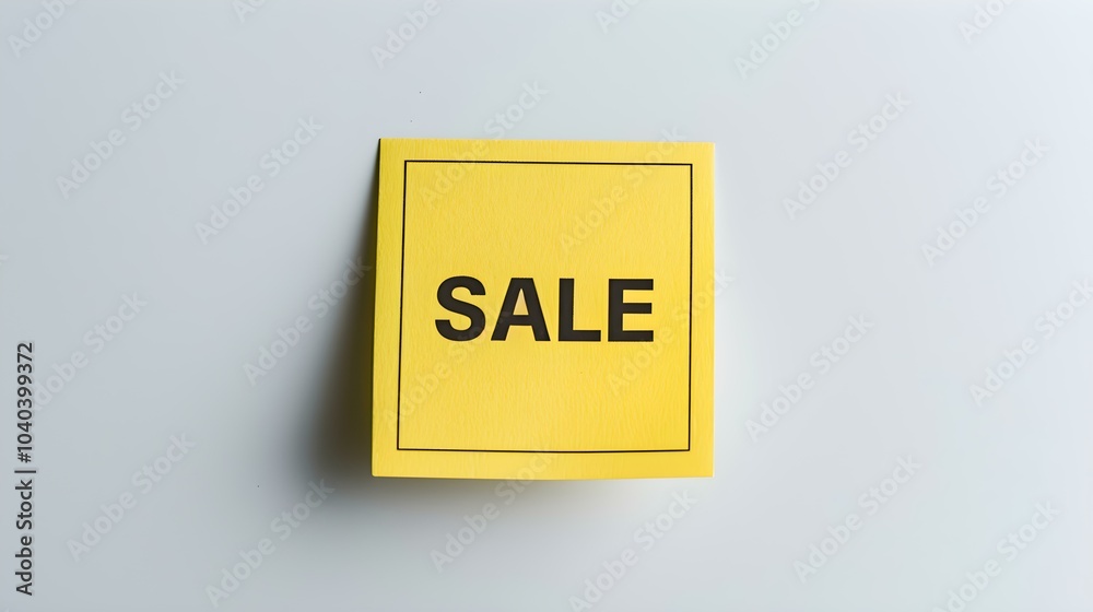 Black 'SALE' Text on a Yellow Square Paper Note. White Background with Copy Space Black 'SALE' Text on a Yellow Square Paper Note. White Background with Copy Space
