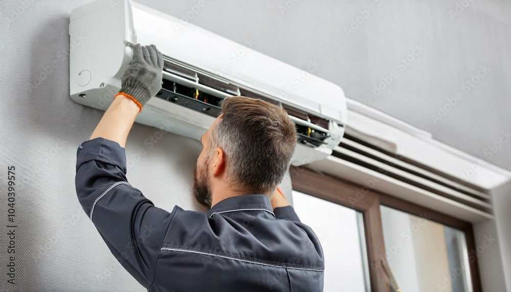 Fototapeta premium Experienced Technician Repairing Air Conditioning System