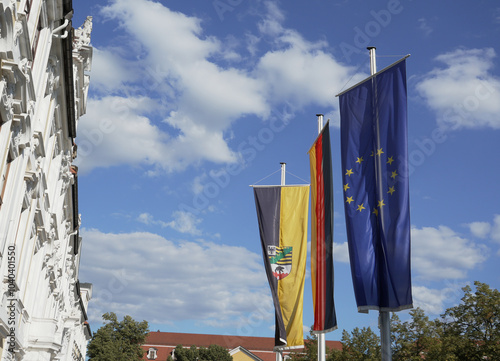 Magdeburg, flags in front of the Landtag building