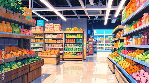 Wallpaper Mural Cute grocery perspective anime style with pastel colors background Torontodigital.ca