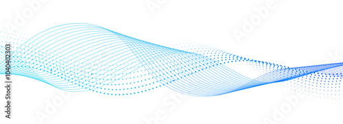 Abstract Blue Wave Lines on White Background. Vector Illustration