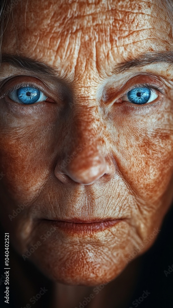 A woman with blue eyes and a red face A woman with blue eyes and a red face