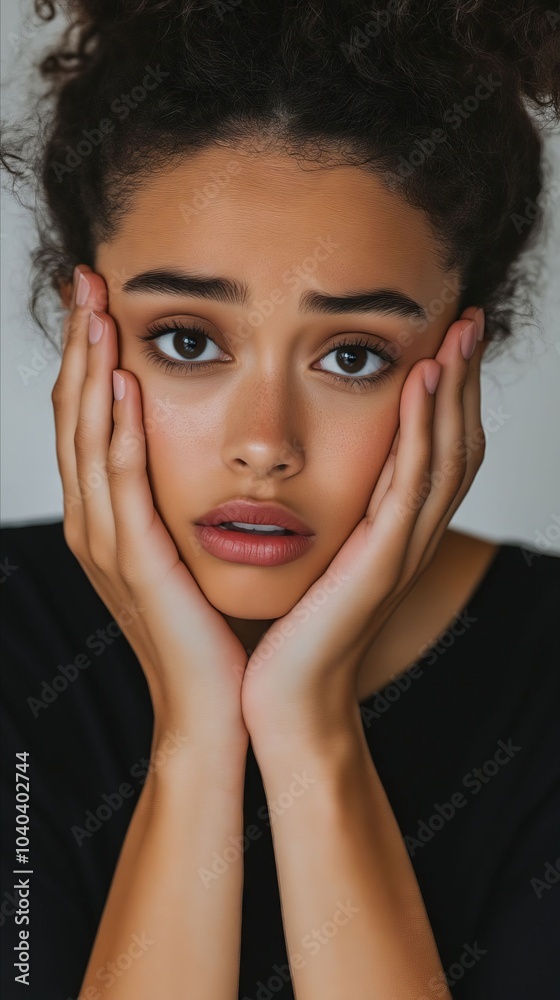 A woman with her hands on her face A woman with her hands on her face