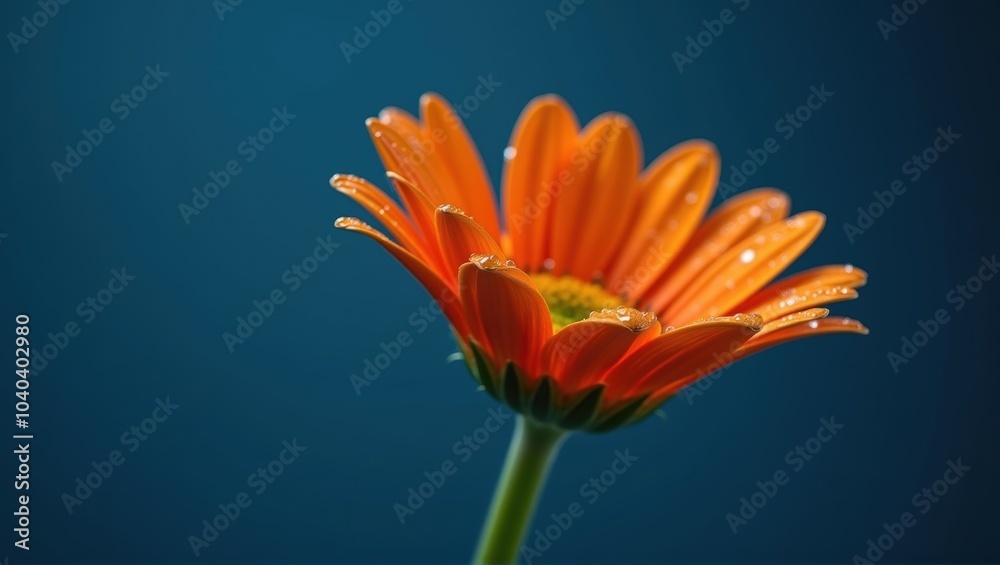 Fototapeta premium Generative, AI, Vibrant orange gerbera on a blue background, simplicity, beauty in nature, contrast colors.