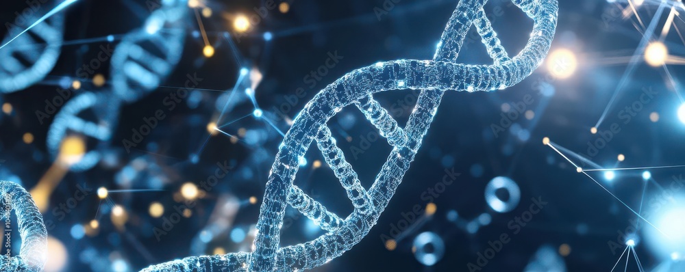 DNA double helix interacting with glowing molecules in a fluid-like environment, symbolizing dynamic genetic communication