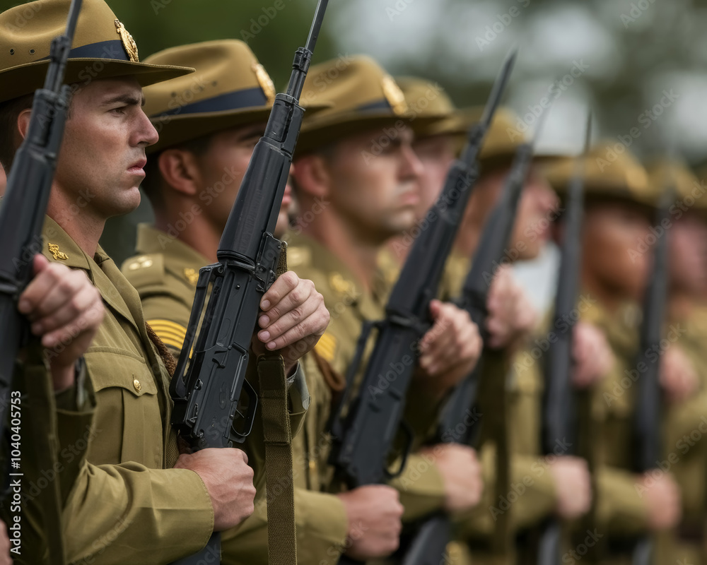 Obraz premium Australian soldiers giving salute during ceremony military, glory and honor, dignified military uniform