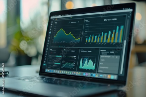 Business Analytics Software Display with Performance Graphs for Corporate Tech Solutions