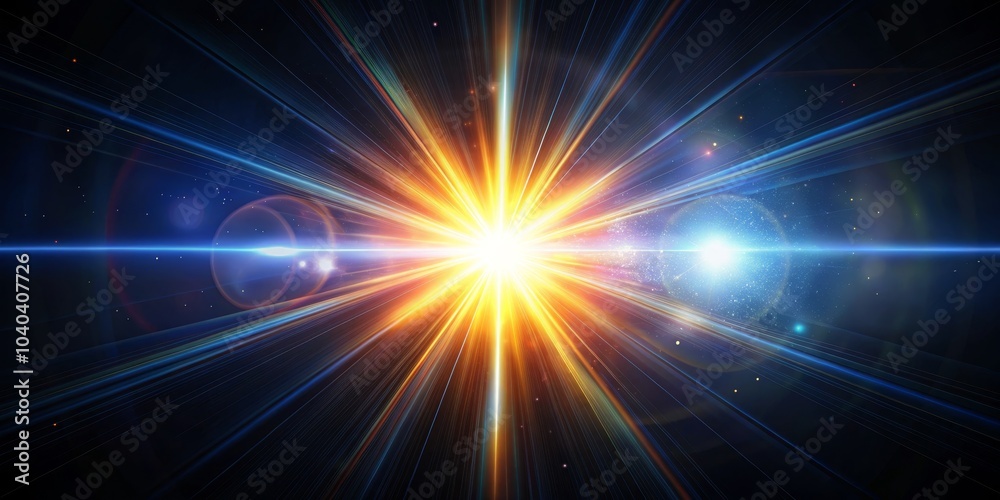 Fototapeta premium Cosmic Radiance A Bright Burst of Light, Composed of Vibrant Lines and Glowing Stars, Representing the Power and Energy of the Universe, space, universe, energy