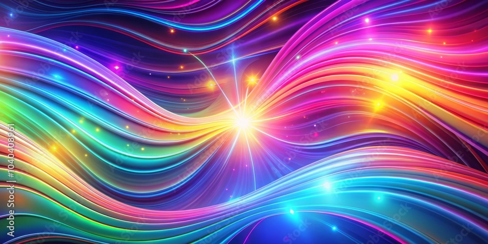 Obraz premium Abstract Vibrant Swirling Waves with Glowing Lights, digital art, abstract art, neon lights, neon colors, glowing shapes, glowing effects